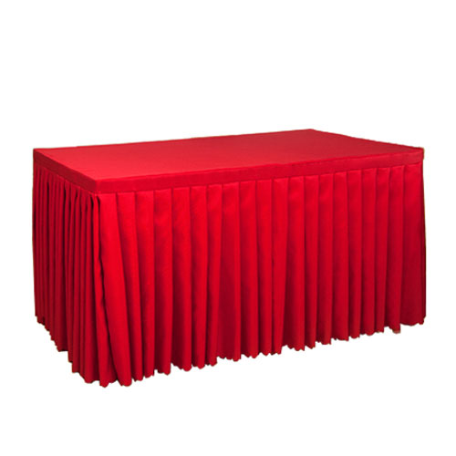 MT-023R 红色IBM带褶皱布套折叠桌，长条桌